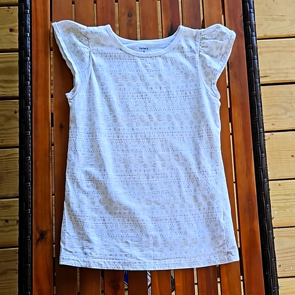 Carter's Girls 8 White Gold Glitter Cotton Shirt with Ruffle Sleeves - Picture 1 of 6